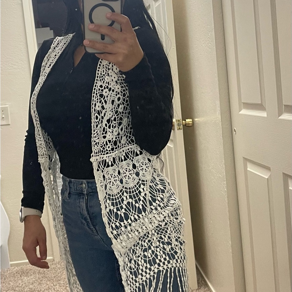 White Crochet Women's Sweater Vest